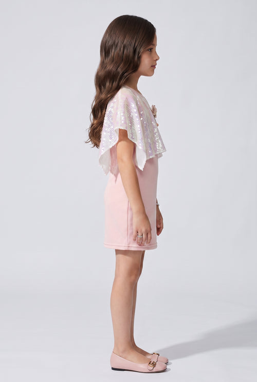 Pink Sequin Cape Party Dress M1815