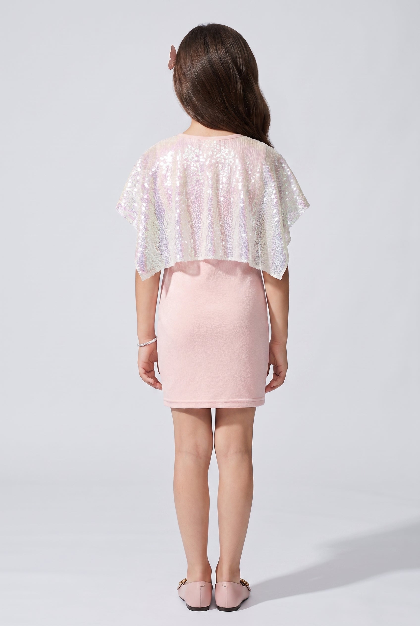 Pink Sequin Cape Party Dress M1815
