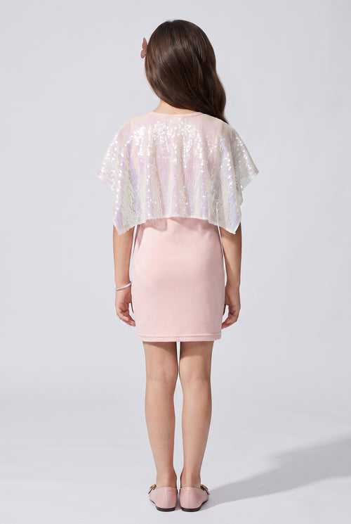 Pink Sequin Cape Party Dress M1815