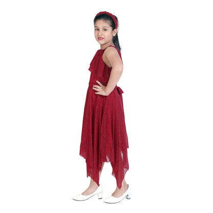 Shimmer Handkerchief Cut Middi With Pleats And Double Layering Body.