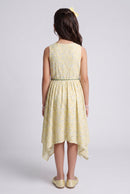 Yellow Floral Asymmetric Hem Party Dress M1939