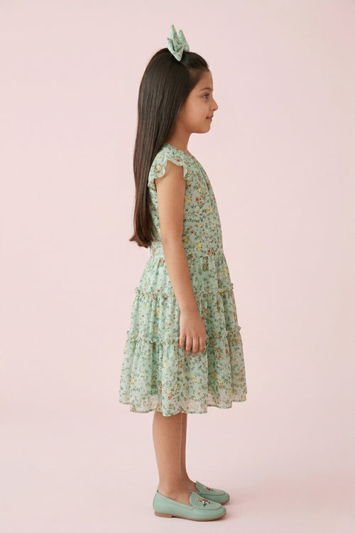 Mint Green Floral Tiered Dress M2013