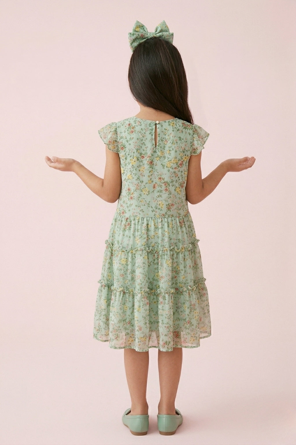 Mint Green Floral Tiered Dress M2013
