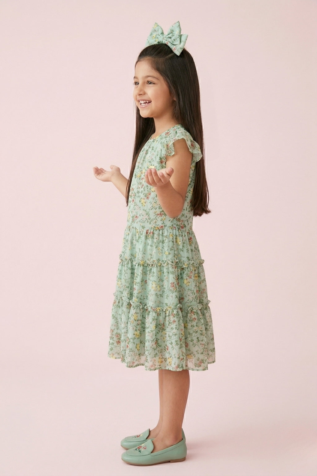 Mint Green Floral Tiered Dress M2013