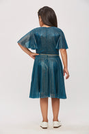 Peacock Green Shimmer Flutter Sleeve Dress M2015