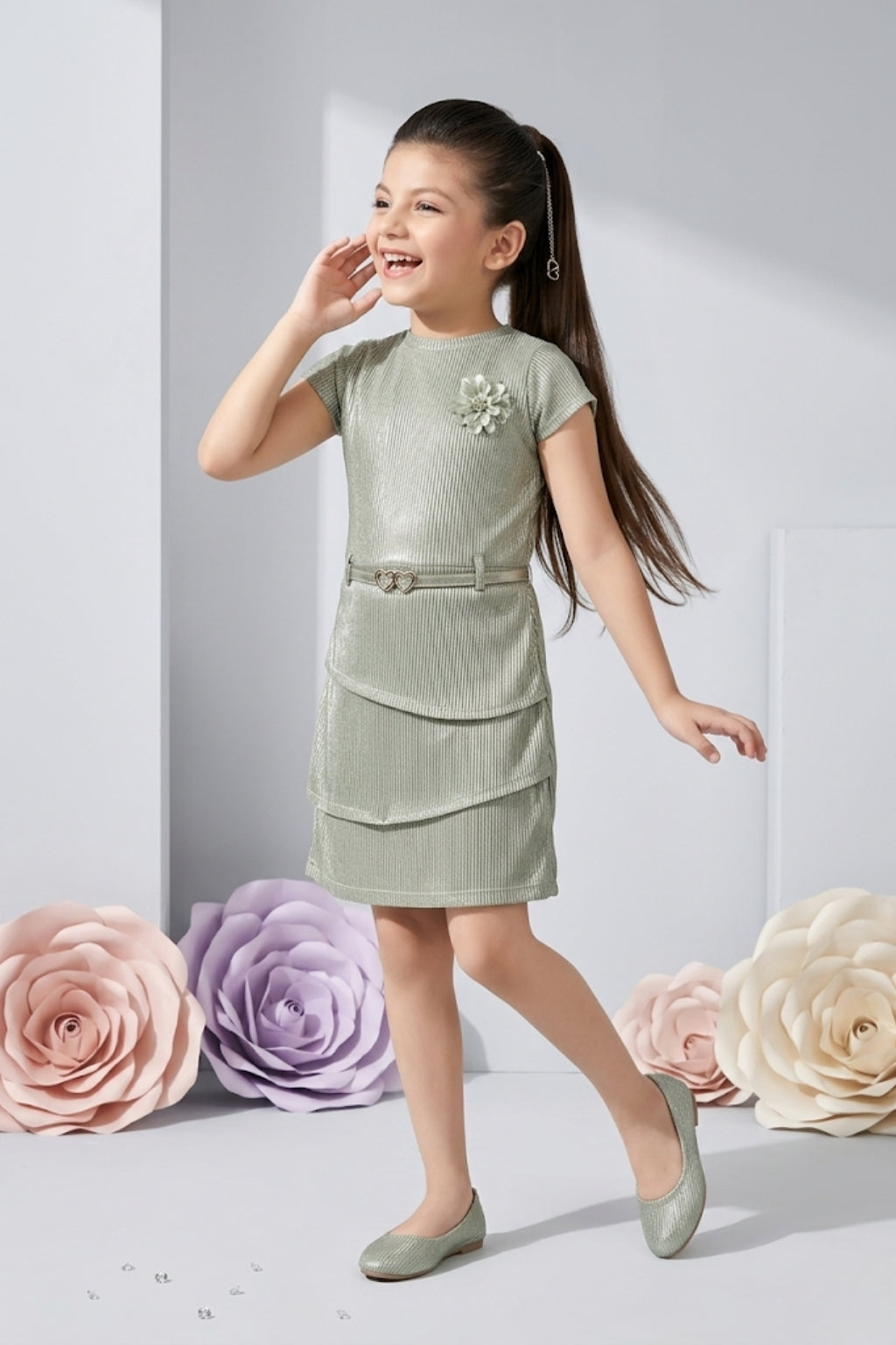 Sea Green Textured Metallic Midi Dress M2016