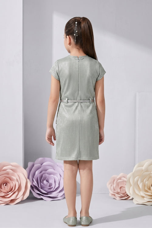 Sea Green Textured Metallic Midi Dress M2016