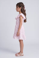 Pink Butterfly Print Ruffle Cold-Shoulder Dress M2020