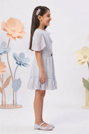 Blue Stripe Fit & Flare Dress with Flutter Sleeves M2032