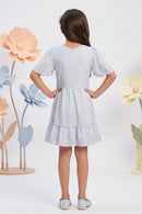 Blue Stripe Fit & Flare Dress with Flutter Sleeves M2032
