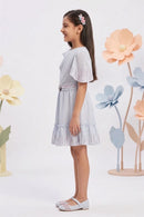 Blue Stripe Fit & Flare Dress with Flutter Sleeves M2032