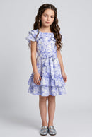 Blue Floral Print Tiered Ruffle Dress M2036