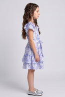 Blue Floral Print Tiered Ruffle Dress M2036