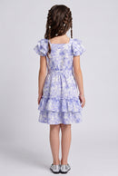 Blue Floral Print Tiered Ruffle Dress M2036