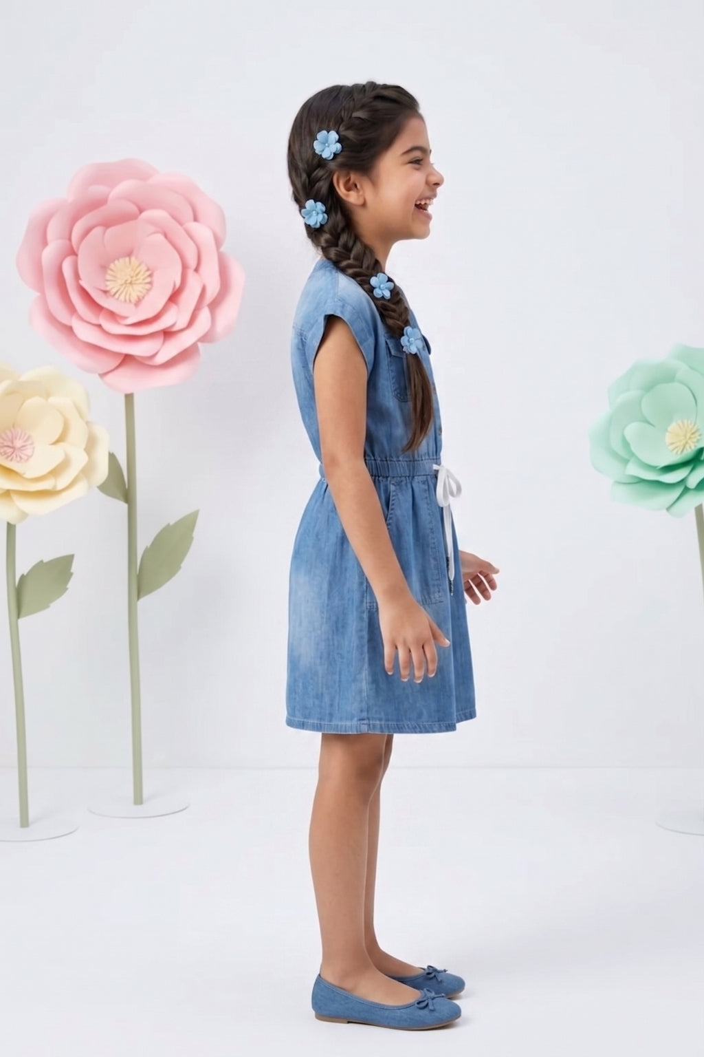 Denim Buttoned Belted Dress M2037