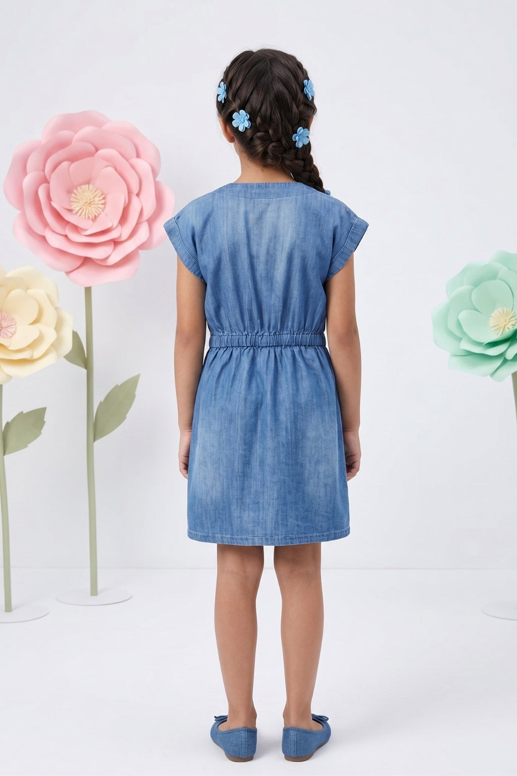 Denim Buttoned Belted Dress M2037