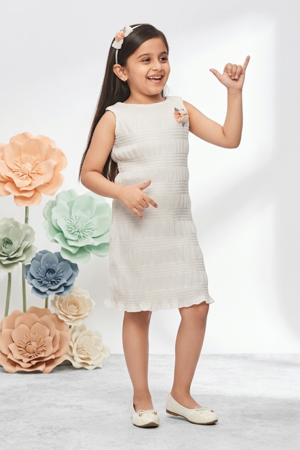 White Textured Sleeveless Dress M2038