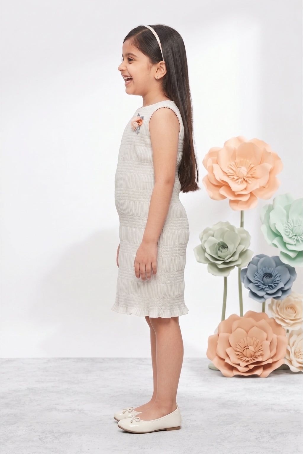 White Textured Sleeveless Dress M2038
