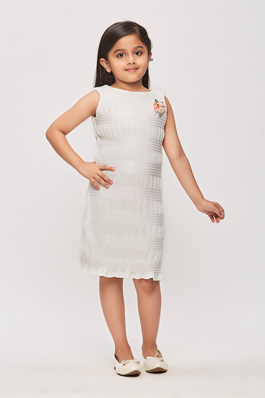 White Textured Sleeveless Dress M2038