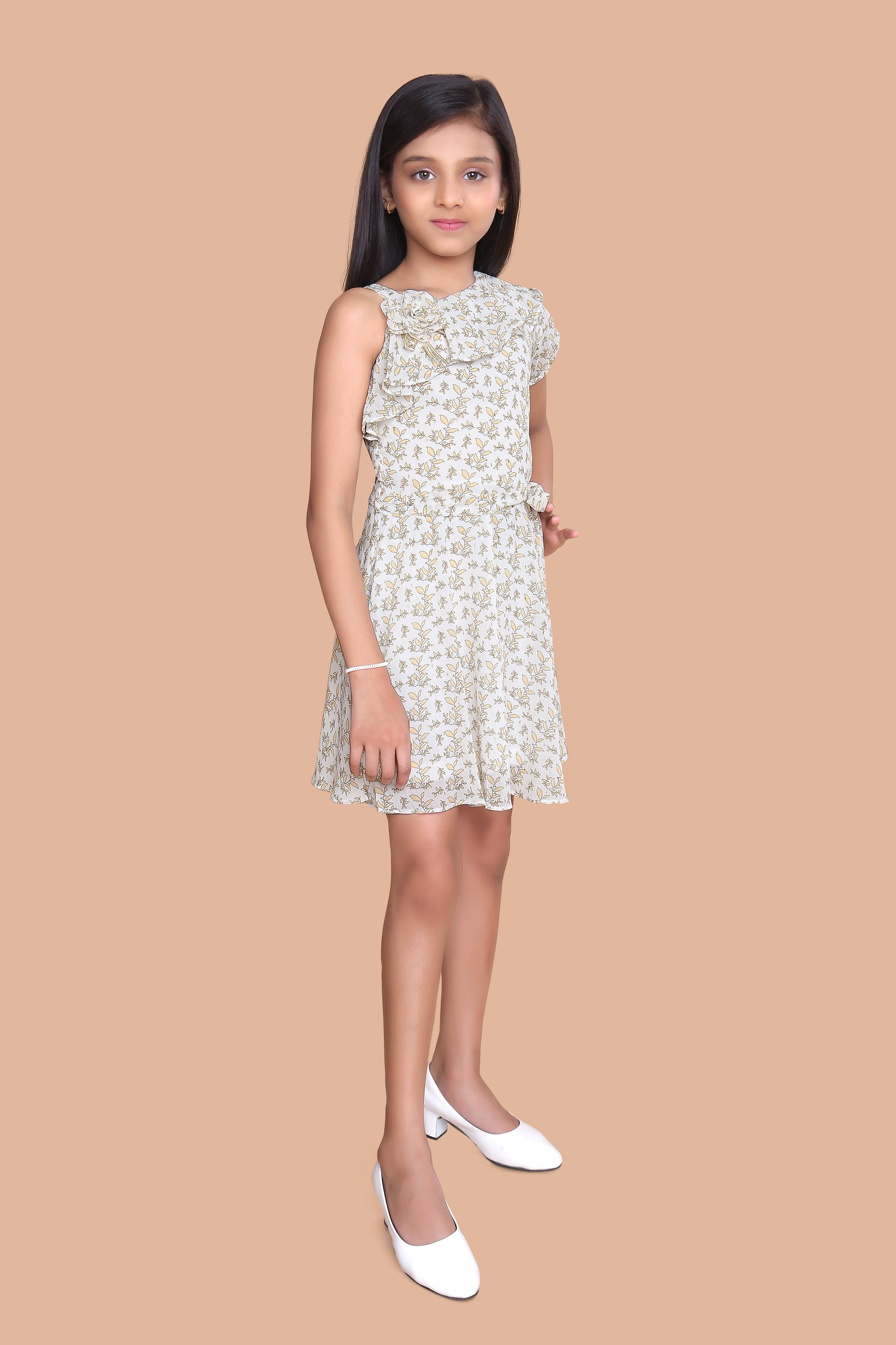 Tiny Girl Gold Printed A-Line Frock