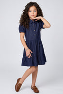 Dark Blue Denim Tiered Shirt Dress  M2048