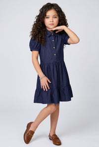 Dark Blue Denim Tiered Shirt Dress  M2048