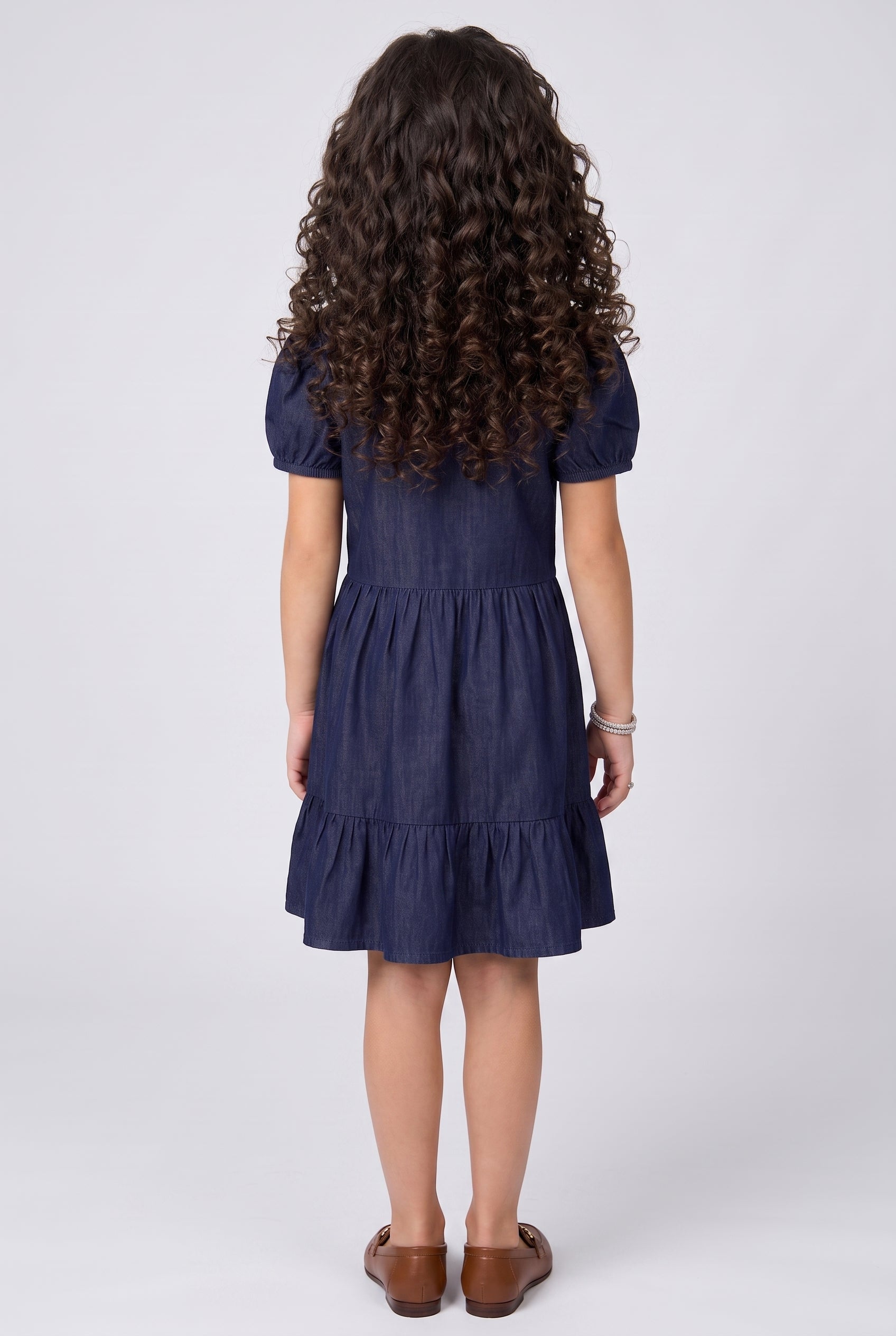 Dark Blue Denim Tiered Shirt Dress  M2048