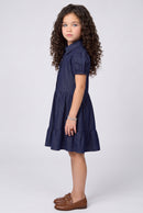 Dark Blue Denim Tiered Shirt Dress  M2048