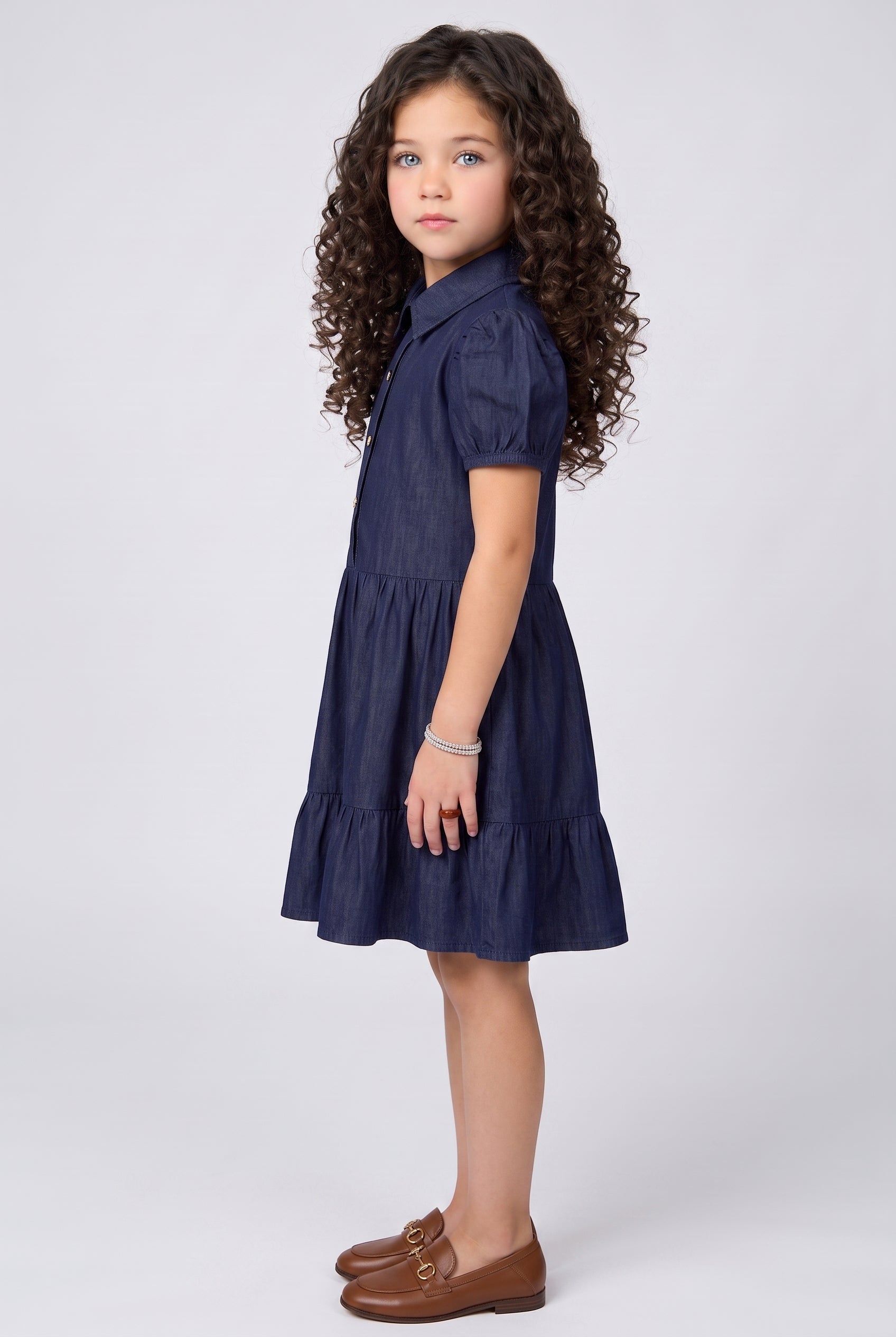 Dark Blue Denim Tiered Shirt Dress  M2048