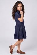 Dark Blue Denim Tiered Shirt Dress  M2048