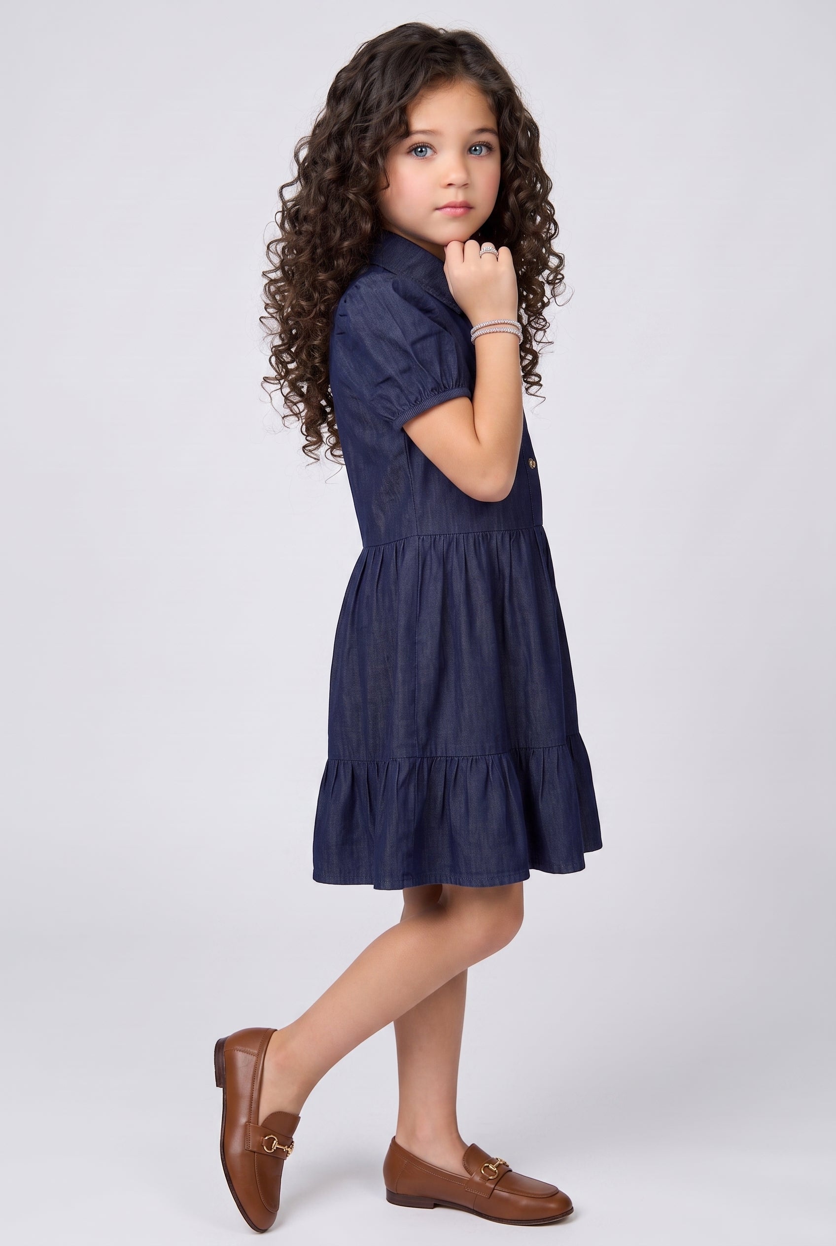 Dark Blue Denim Tiered Shirt Dress  M2048