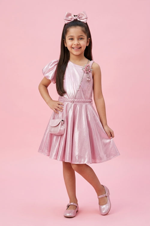 One-Shoulder Pink Party Dress M2063