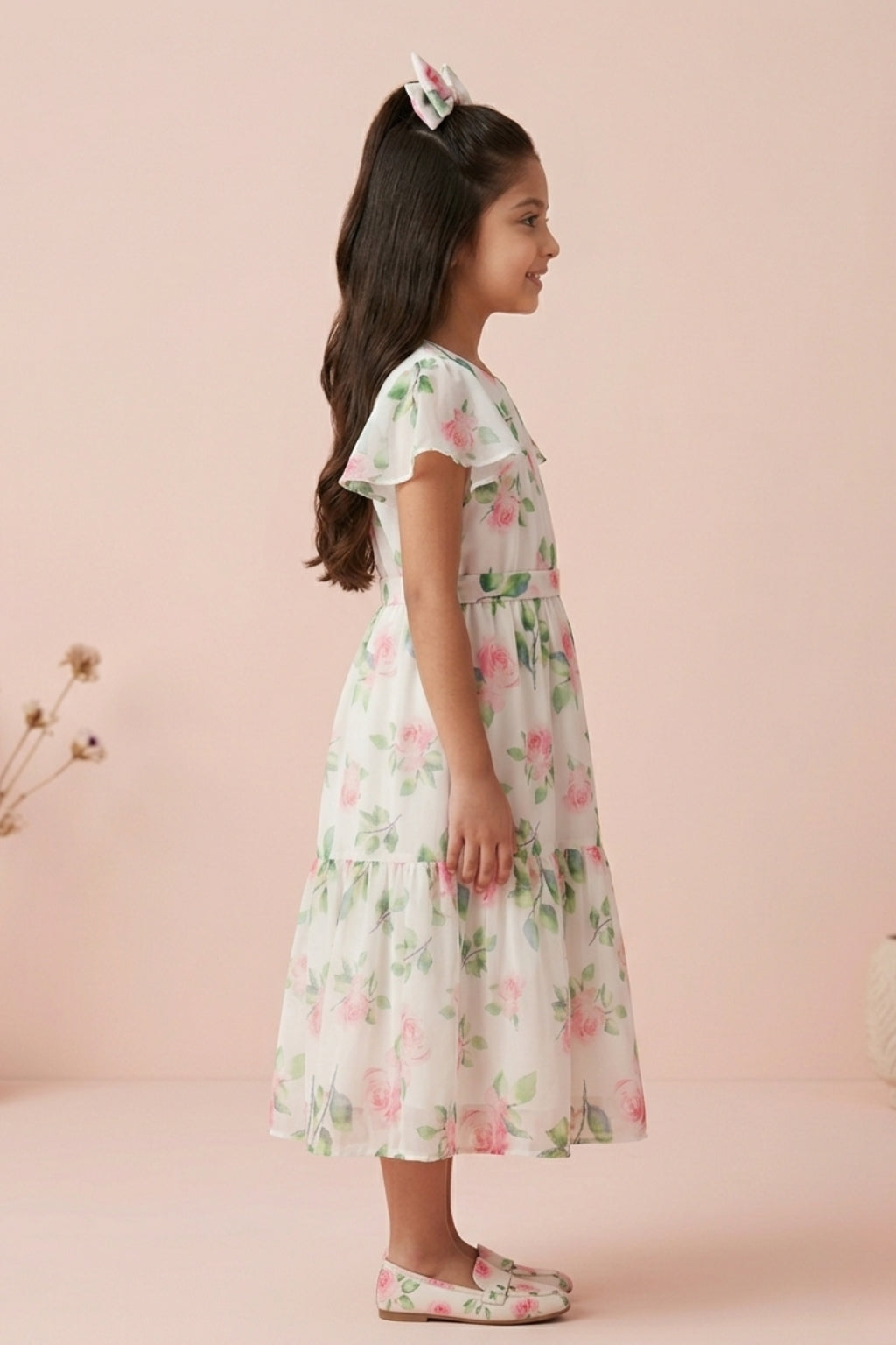 Flare Sleeves Blush Bloom Floral Tiered Dress M2076