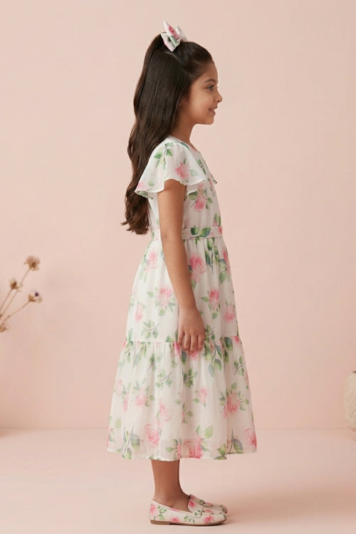 Flare Sleeves Blush Bloom Floral Tiered Dress M2076