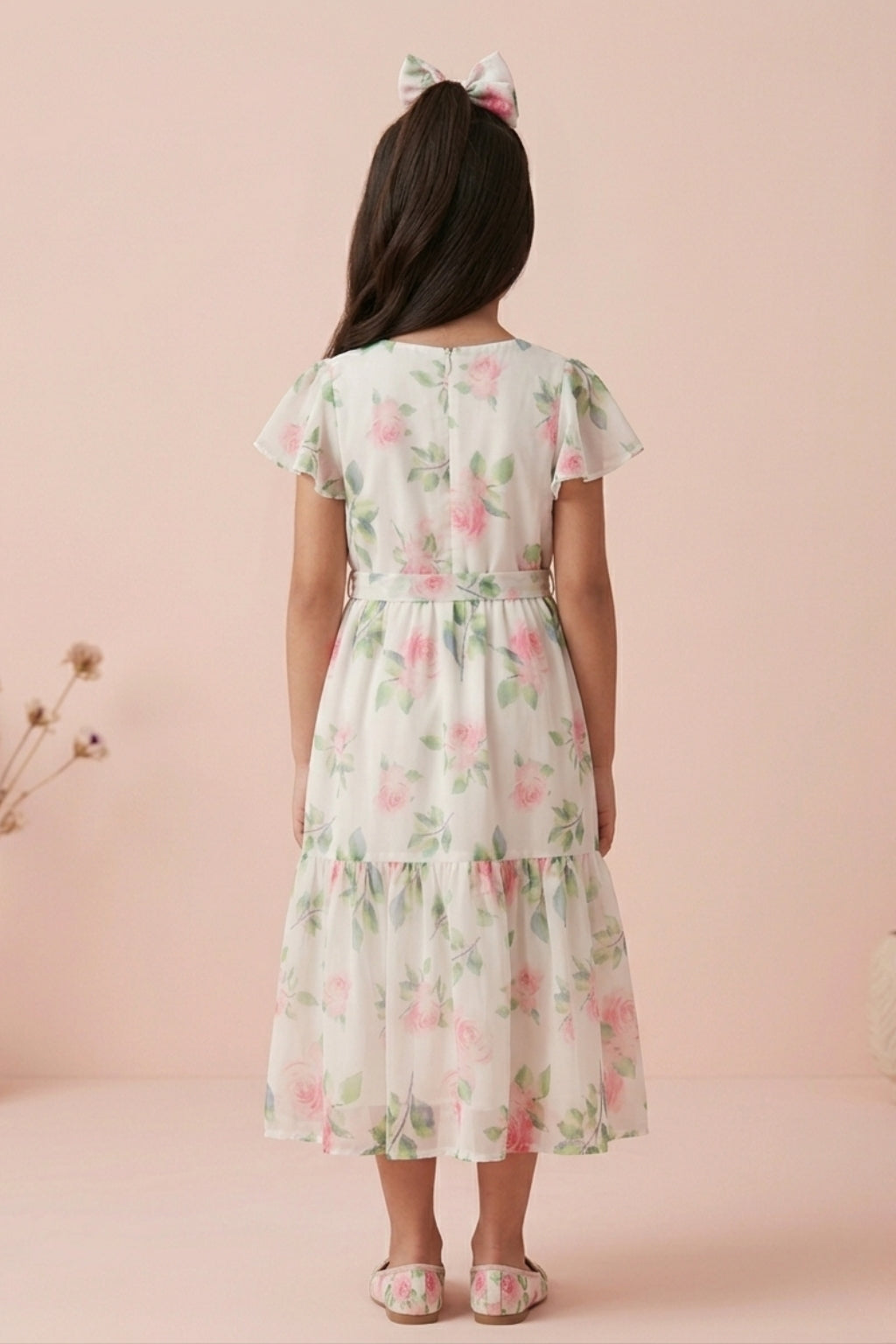 Flare Sleeves Blush Bloom Floral Tiered Dress M2076