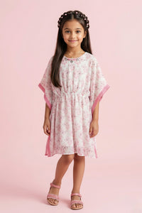 Pink Garden Kaftan Dress with Crochet Trim M2095