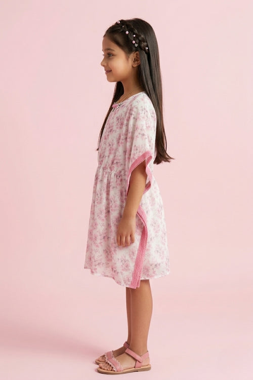 Pink Garden Kaftan Dress with Crochet Trim M2095
