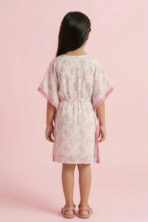 Pink Garden Kaftan Dress with Crochet Trim M2095