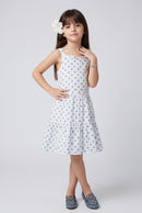 White & Blue Printed Tiered Sleeveless Dress M2098