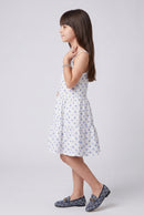 White & Blue Printed Tiered Sleeveless Dress M2098