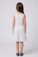 White & Blue Printed Tiered Sleeveless Dress M2098