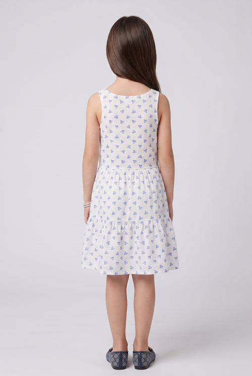 White & Blue Printed Tiered Sleeveless Dress M2098