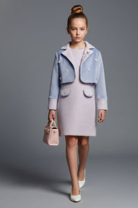 Tiny Girl Girls Co Ord Set Lavender Solid Knitted Winter Wear