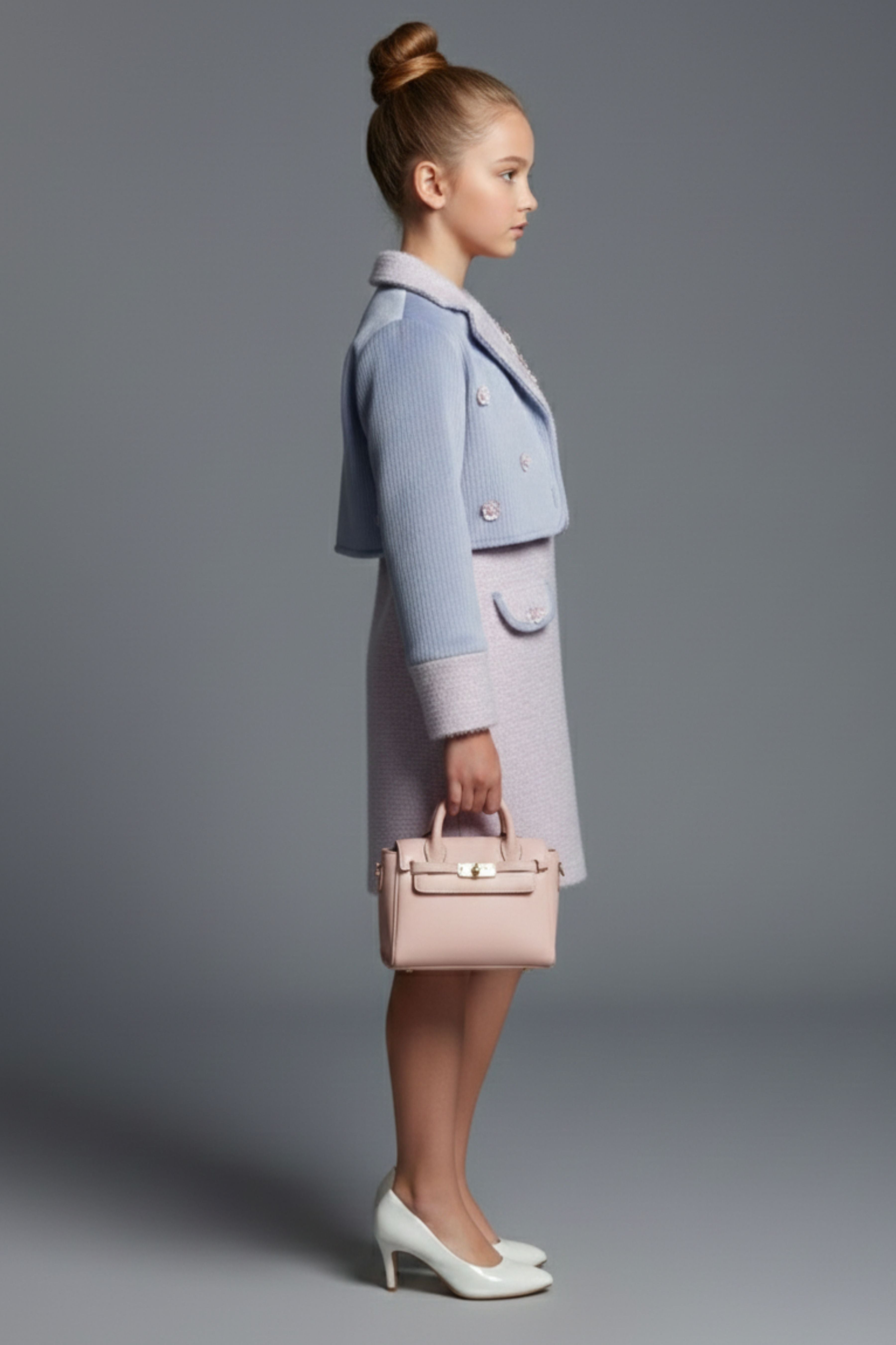 Tiny Girl Girls Co Ord Set Lavender Solid Knitted Winter Wear