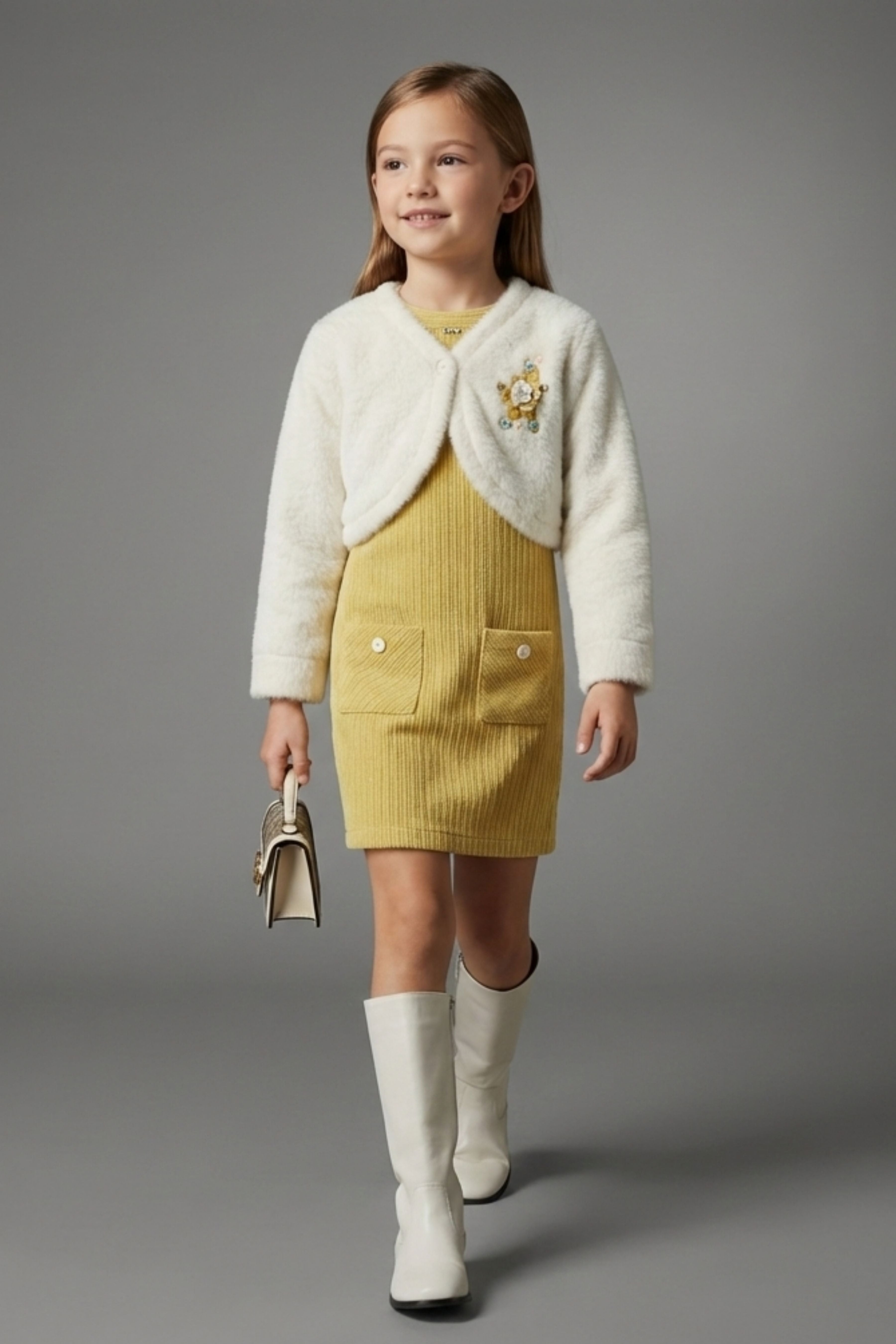 Tiny Girl Girls Dress Yellow Casual Solid Knitted Winter wear