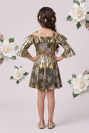 Green Butterfly Print Frock M2143