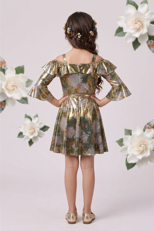 Green Butterfly Print Frock M2143