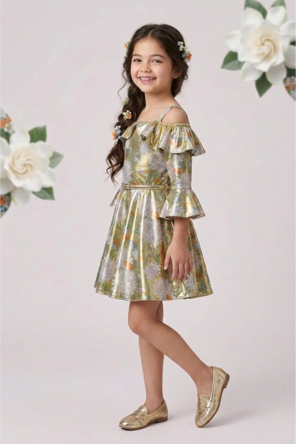 Green Butterfly Print Frock M2143
