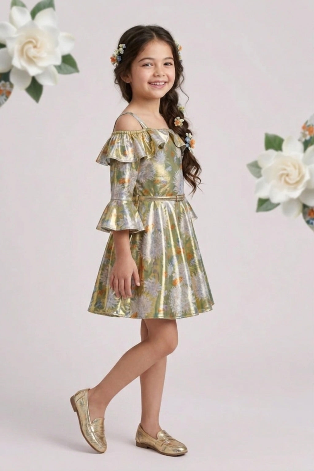 Green Butterfly Print Frock M2143