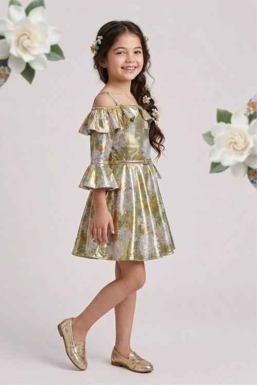 Green Butterfly Print Frock M2143
